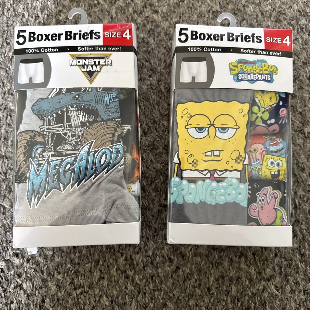 2 Packs Of 5 Boys SpongeBob & Monster Jam Boxer Briefs Underwear - Size 4